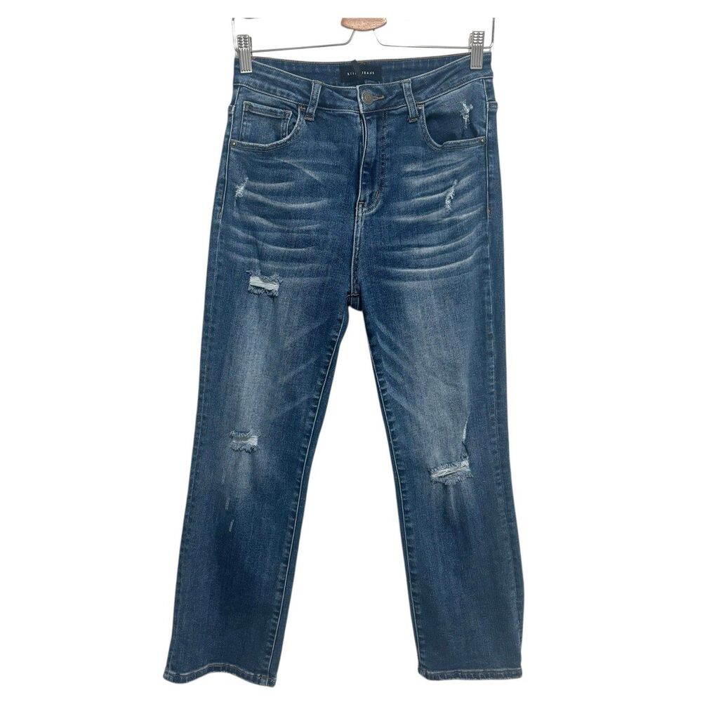 Risen Jeans Distressed Straight Leg Sz 9/29 Med Wash Blue